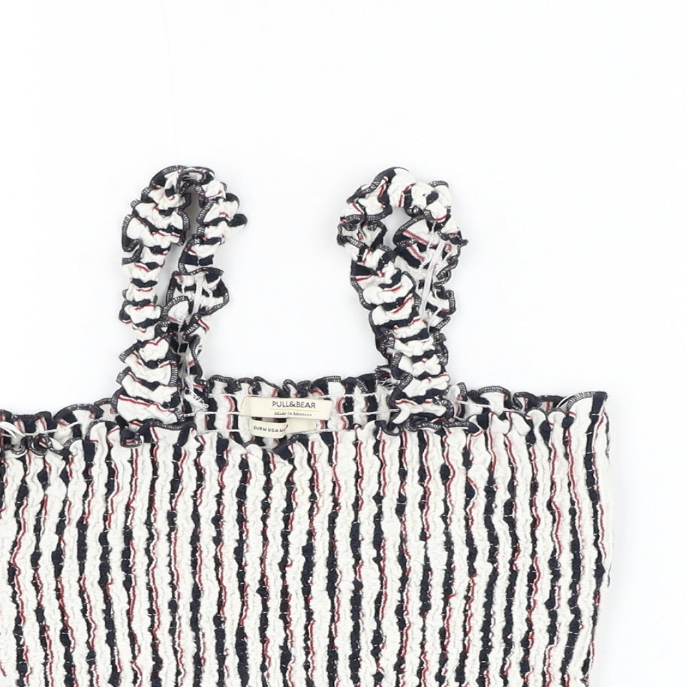 Pull&Bear Womens Black Striped Polyester Cropped Tank Size M Square Neck