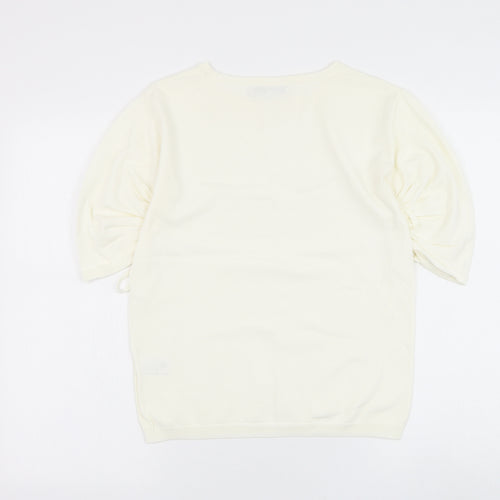 NEXT Womens White Viscose Basic T-Shirt Size 8 Round Neck - Ruched Sleeve