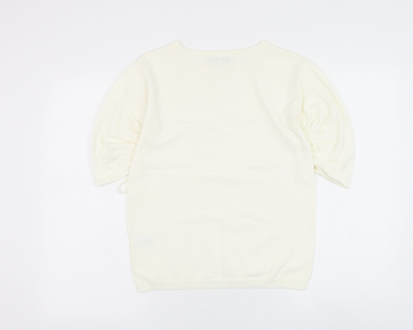 NEXT Womens White Viscose Basic T-Shirt Size 8 Round Neck - Ruched Sleeve