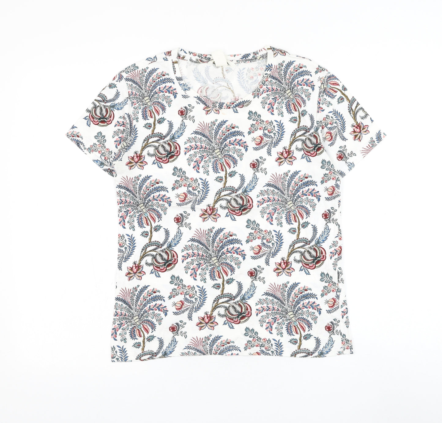 H&M Womens White Floral Cotton Basic T-Shirt Size XS Round Neck