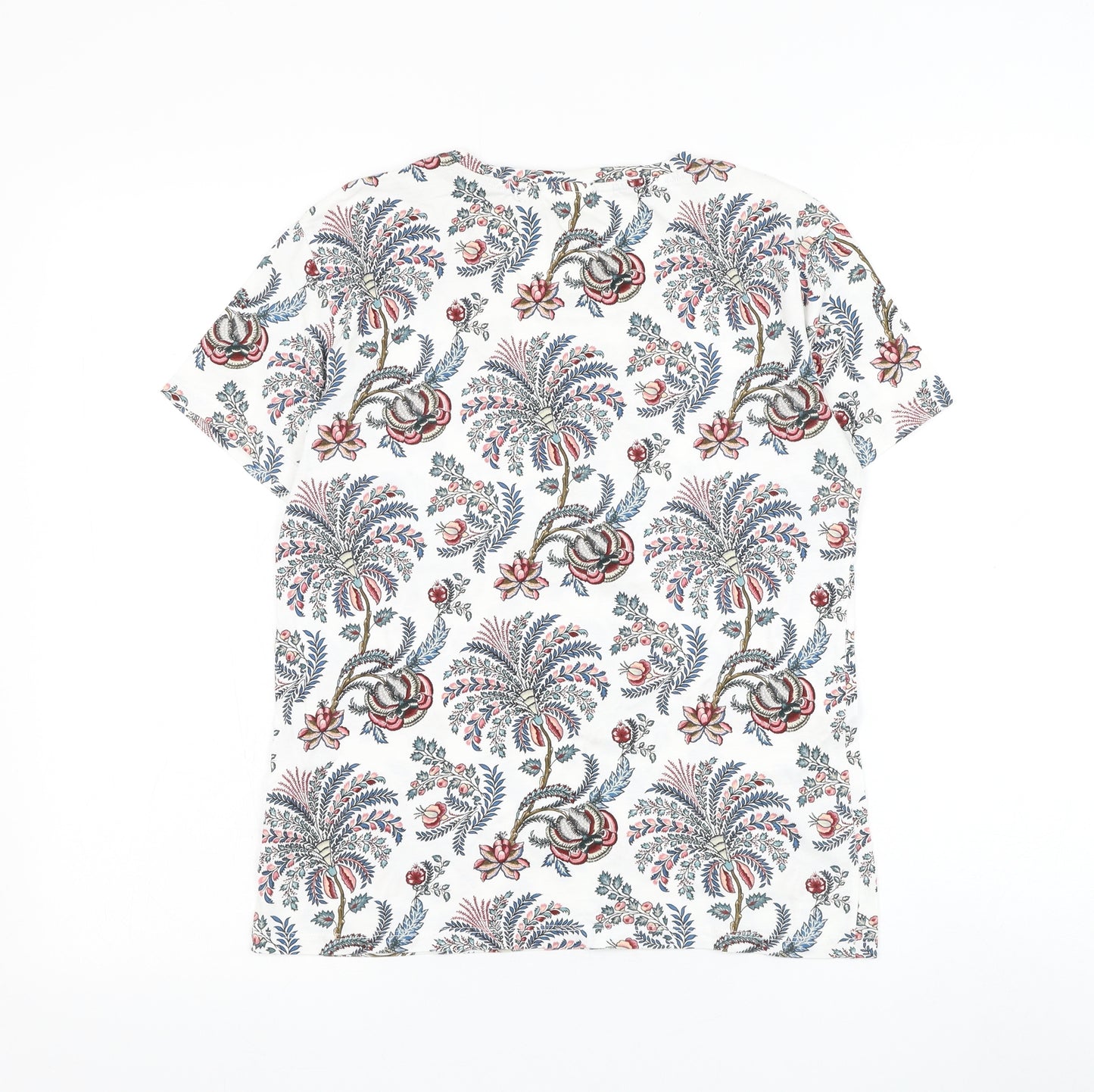 H&M Womens White Floral Cotton Basic T-Shirt Size XS Round Neck