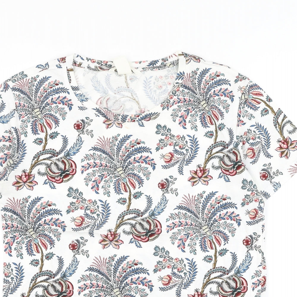 H&M Womens White Floral Cotton Basic T-Shirt Size XS Round Neck