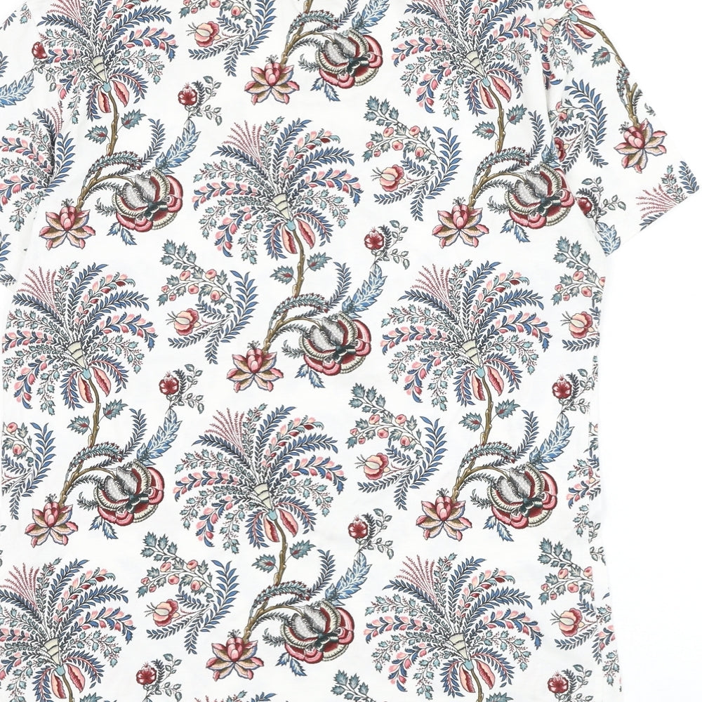 H&M Womens White Floral Cotton Basic T-Shirt Size XS Round Neck