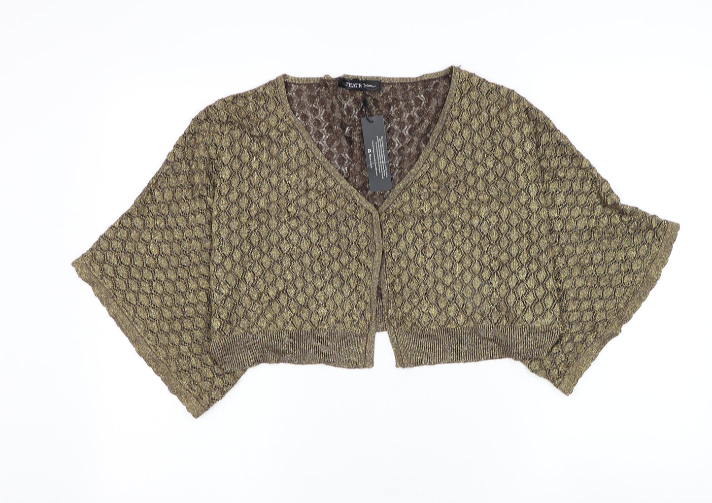 Teatro Womens Gold V-Neck Viscose Cardigan Jumper Size 20