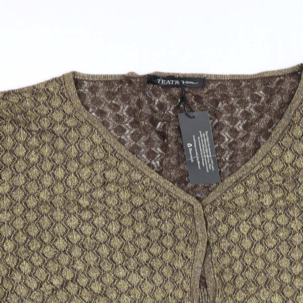 Teatro Womens Gold V-Neck Viscose Cardigan Jumper Size 20