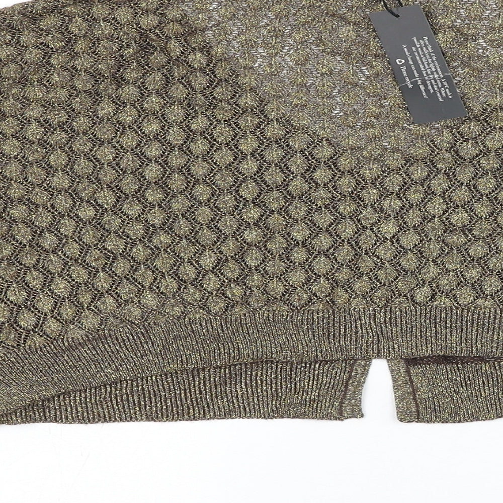 Teatro Womens Gold V-Neck Viscose Cardigan Jumper Size 20
