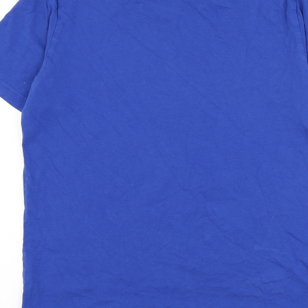adidas Boys Blue Cotton Basic T-Shirt Size 13-14 Years Round Neck Pullover