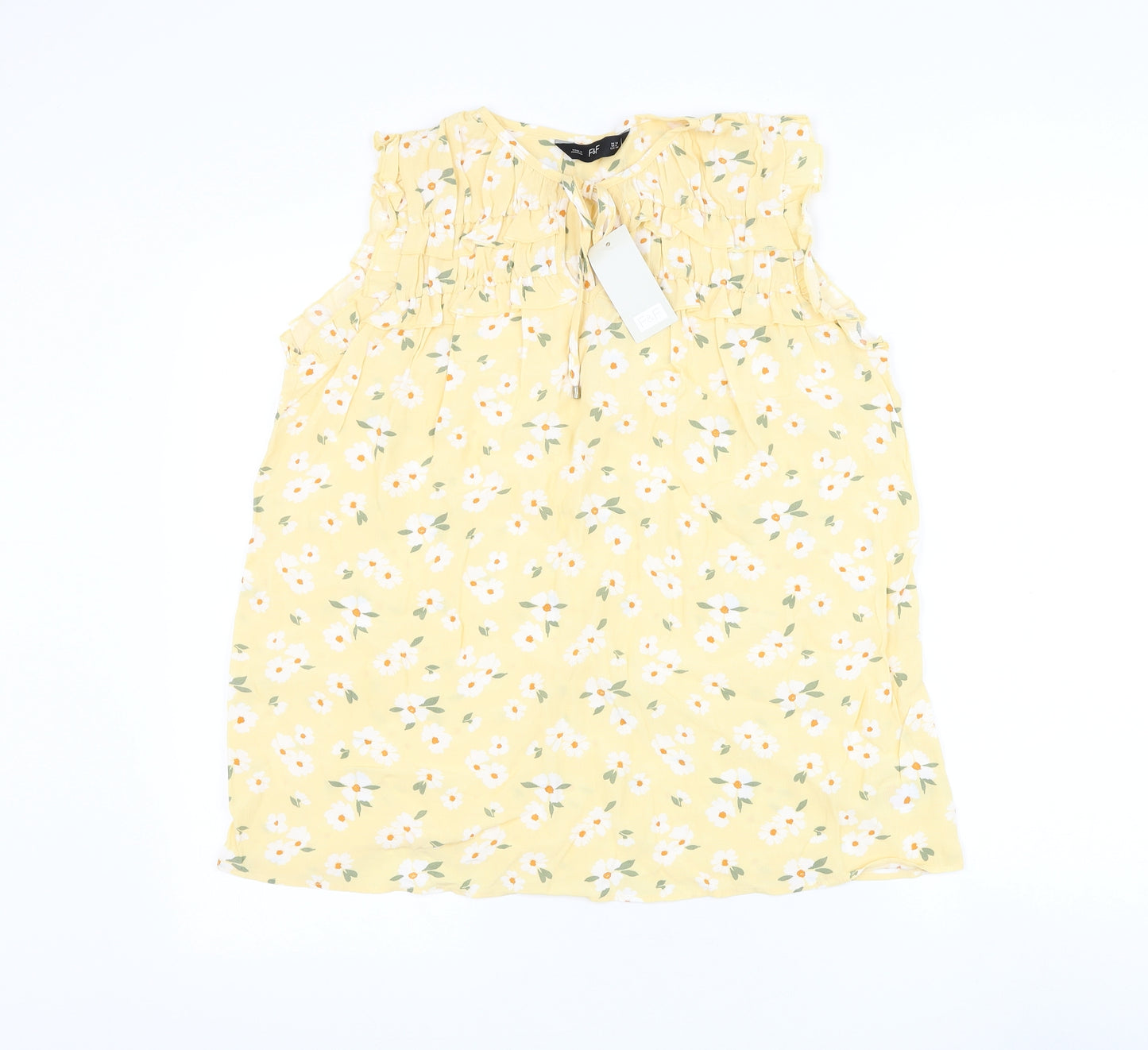 F&F Womens Yellow Floral Viscose Basic Blouse Size 12 Round Neck