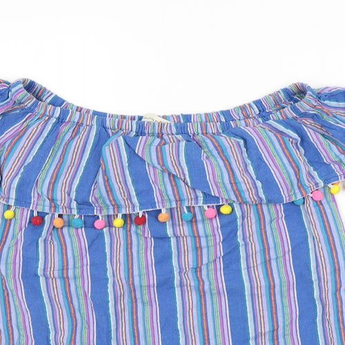 F&F Womens Blue Striped Cotton Basic Blouse Size 12 Off the Shoulder