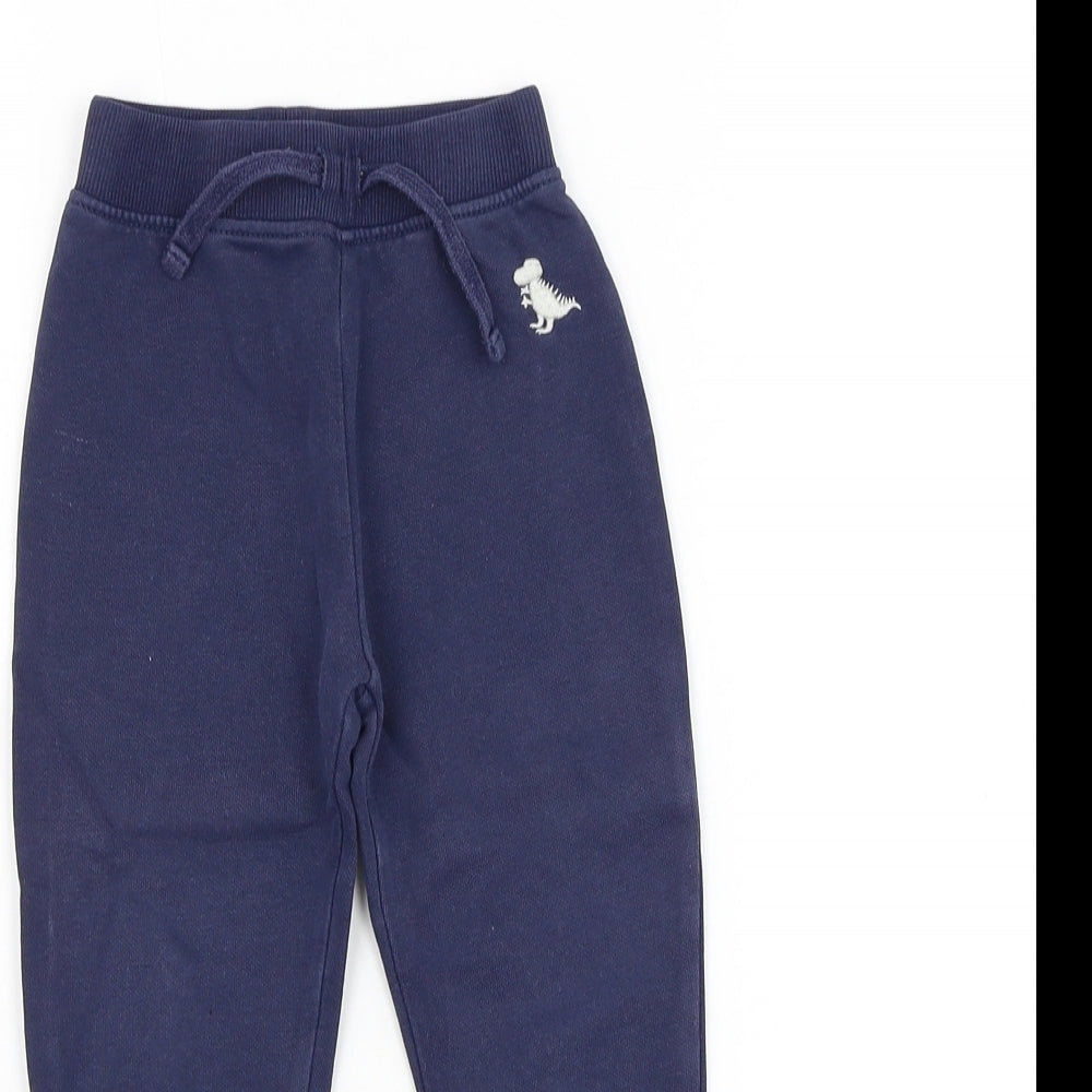 Dunnes Stores Boys Blue Cotton Jogger Trousers Size 2-3 Years Regular Drawstring - Dinosaur