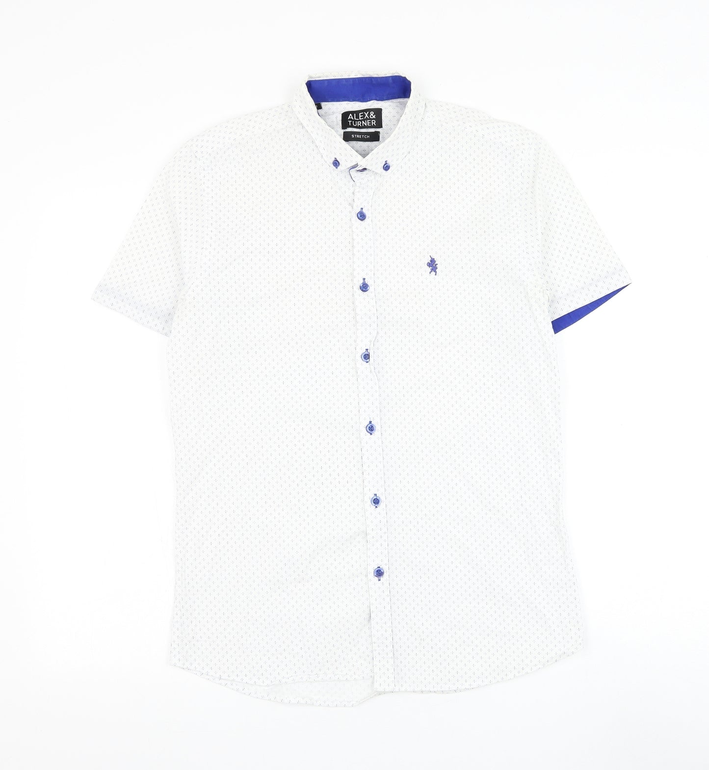 Alex & Turner Mens White Geometric Cotton Dress Shirt Size M Collared Button