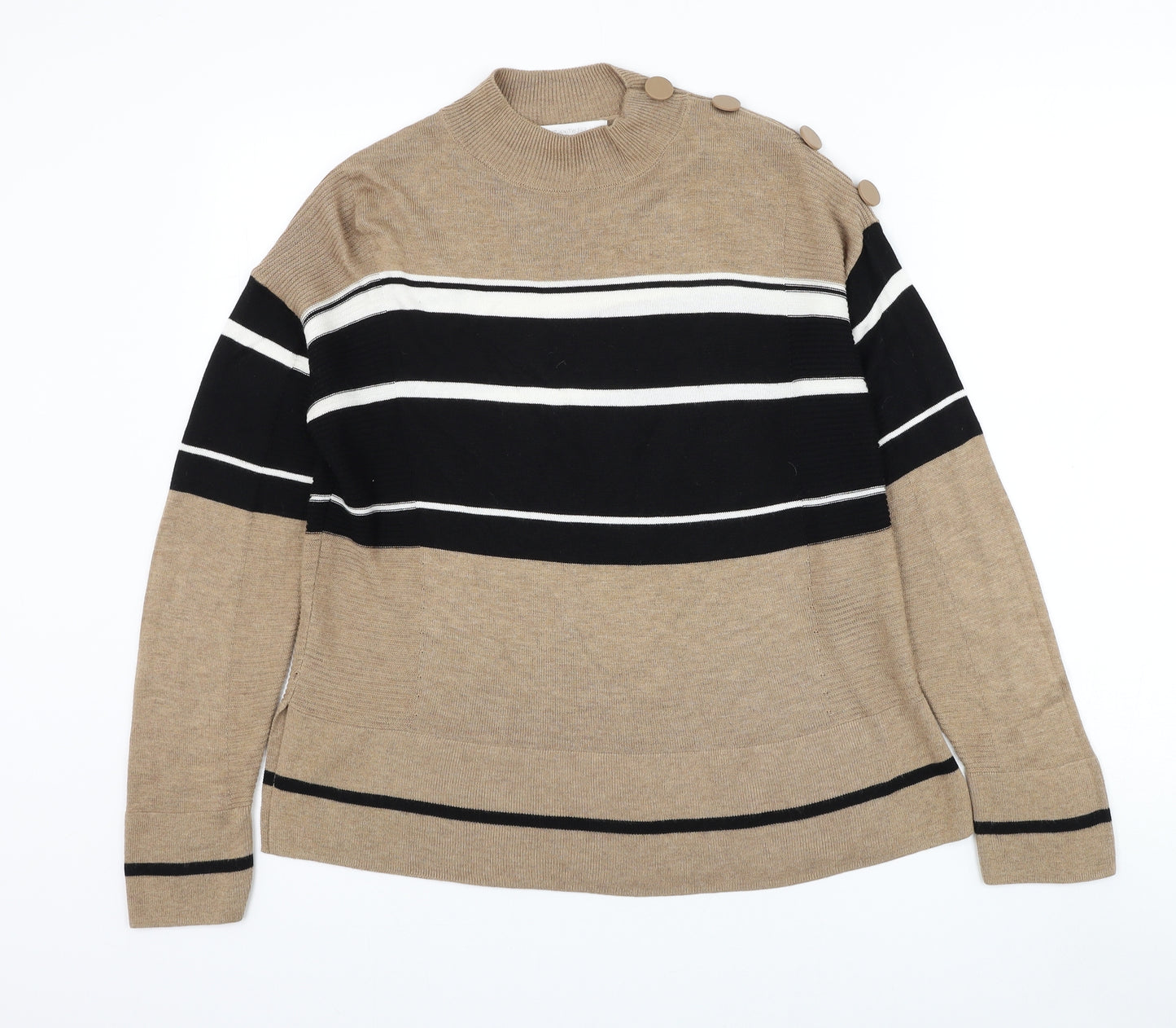 NEXT Womens Brown Mock Neck Striped Viscose Pullover Jumper Size 10