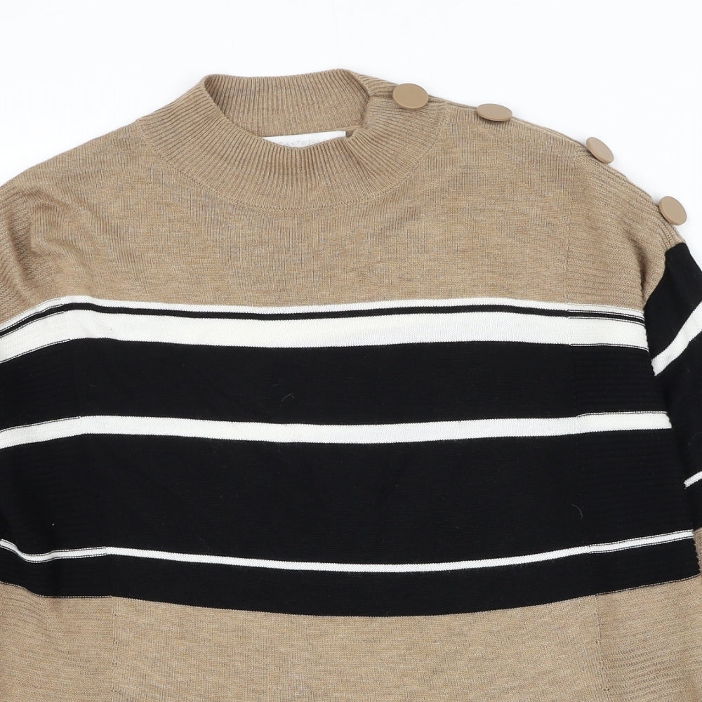 NEXT Womens Brown Mock Neck Striped Viscose Pullover Jumper Size 10