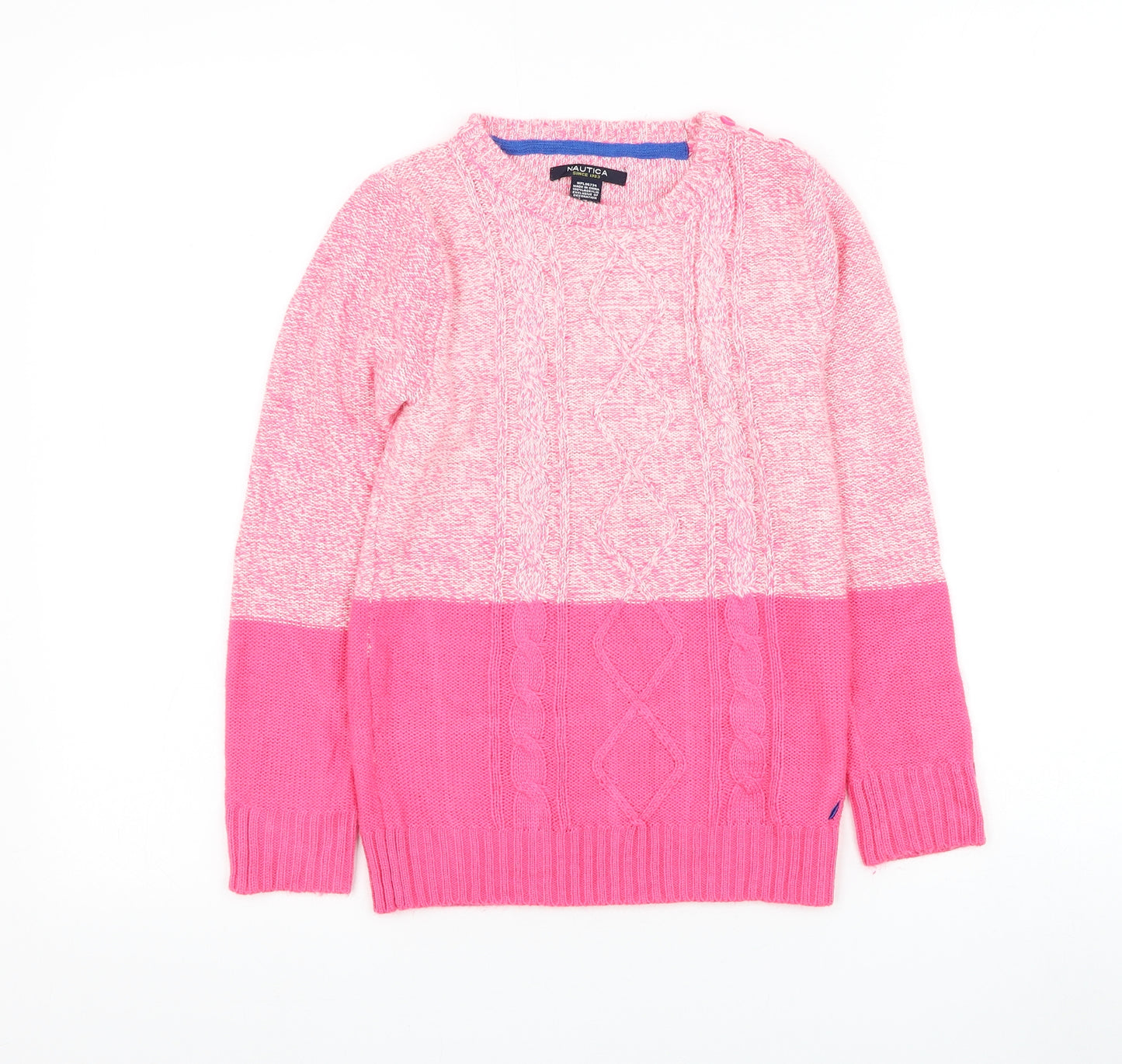 Nautica Girls Pink Round Neck Acrylic Pullover Jumper Size 7 Years Pullover