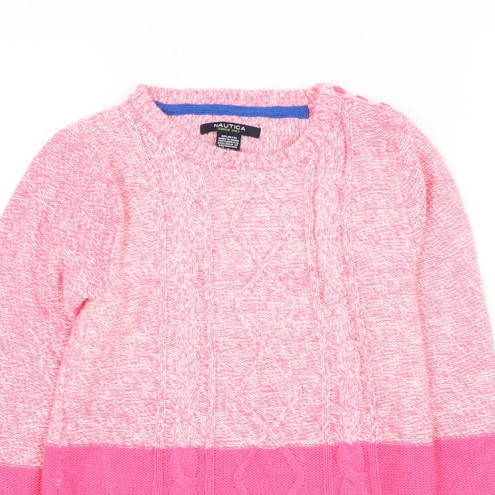 Nautica Girls Pink Round Neck Acrylic Pullover Jumper Size 7 Years Pullover