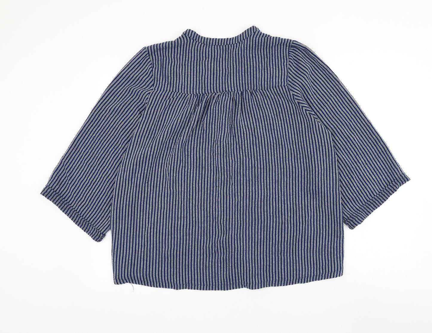 Zara Womens Blue Striped Polyester Basic Button-Up Size M V-Neck