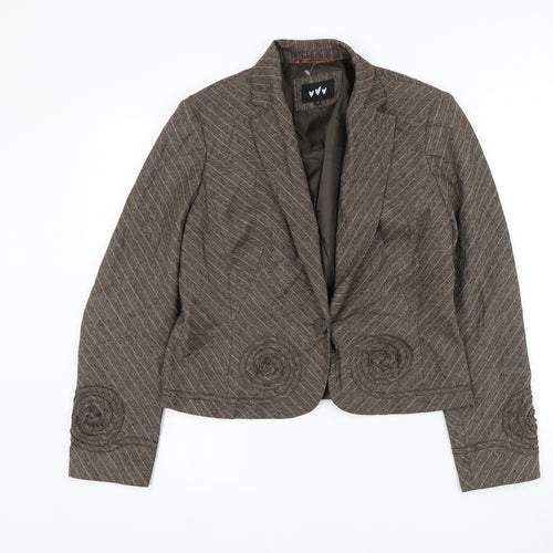 Marks and Spencer Womens Brown Striped Jacket Blazer Size 12 Button