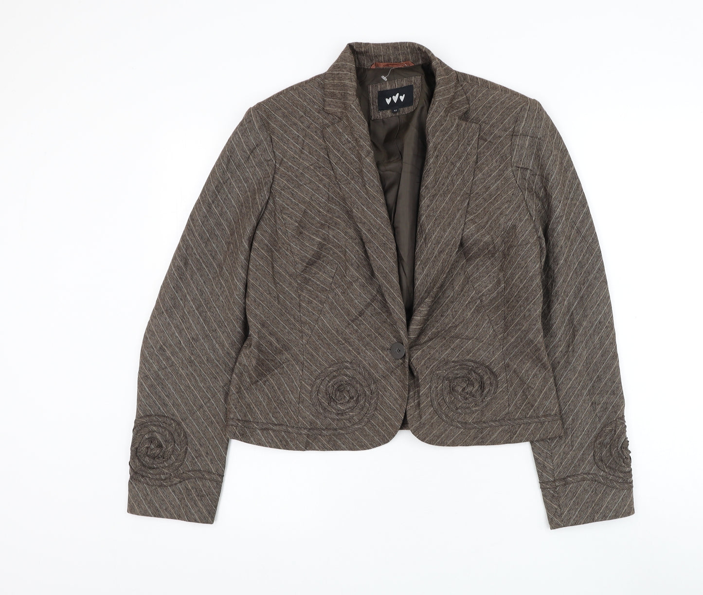 Marks and Spencer Womens Brown Striped Jacket Blazer Size 12 Button