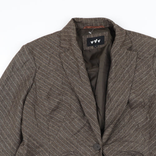 Marks and Spencer Womens Brown Striped Jacket Blazer Size 12 Button