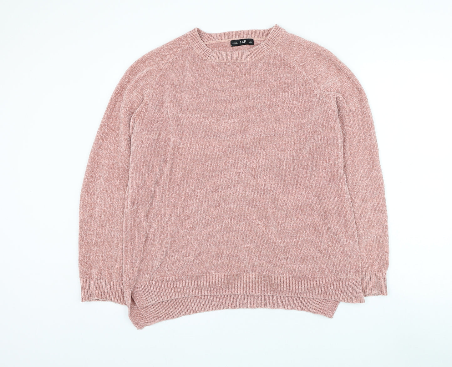 F&F Womens Pink Round Neck Polyester Pullover Jumper Size 14