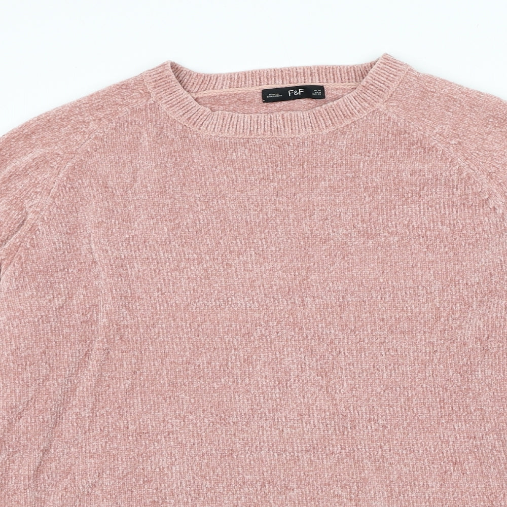 F&F Womens Pink Round Neck Polyester Pullover Jumper Size 14