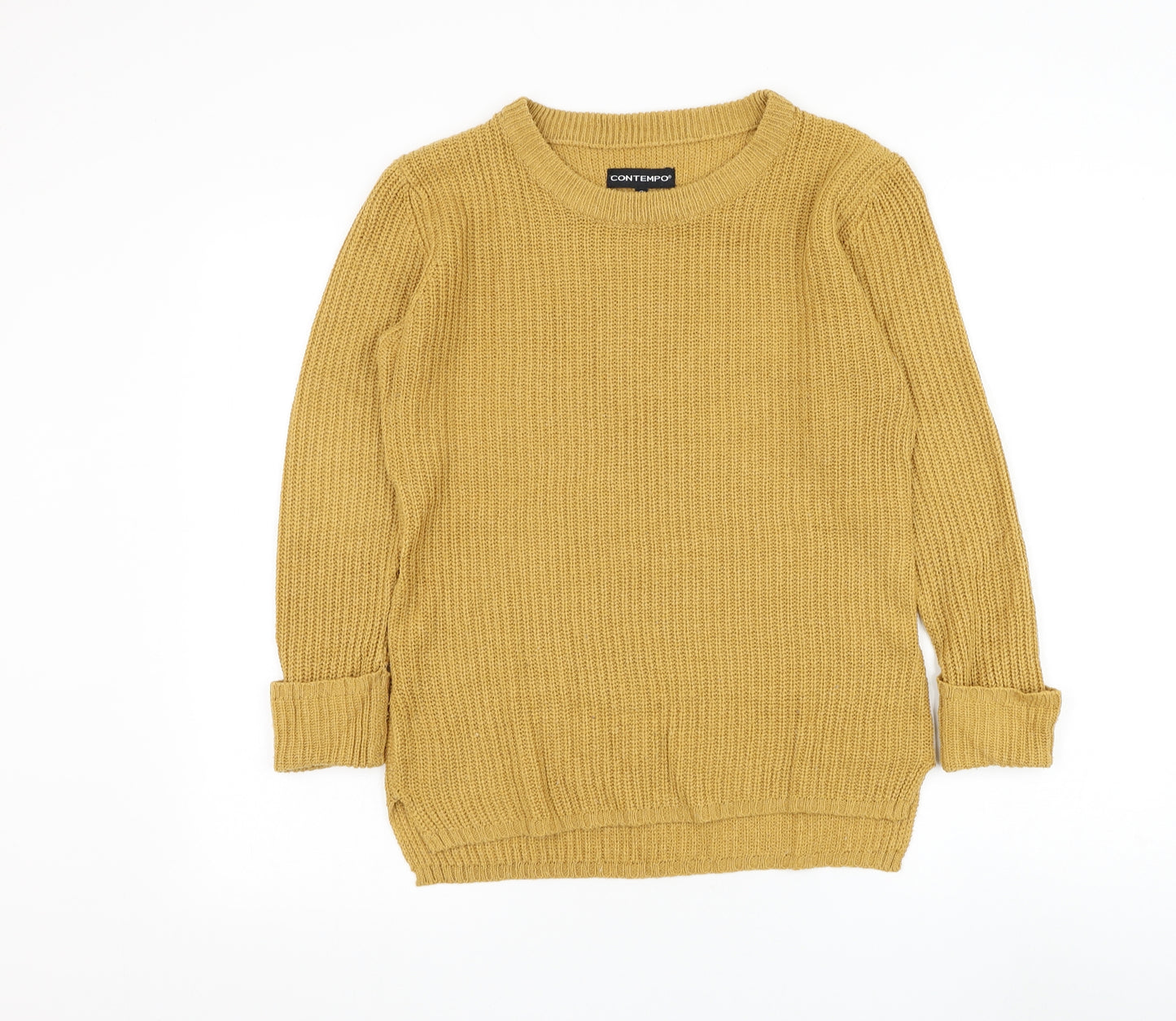 Contempo Womens Yellow Round Neck Acrylic Pullover Jumper Size L