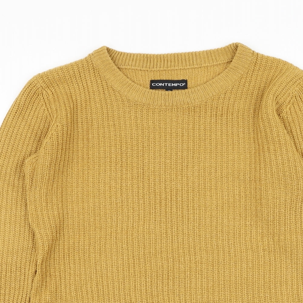 Contempo Womens Yellow Round Neck Acrylic Pullover Jumper Size L