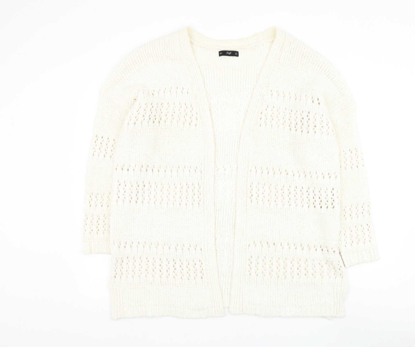 F&F Womens White V-Neck Cotton Cardigan Jumper Size 14