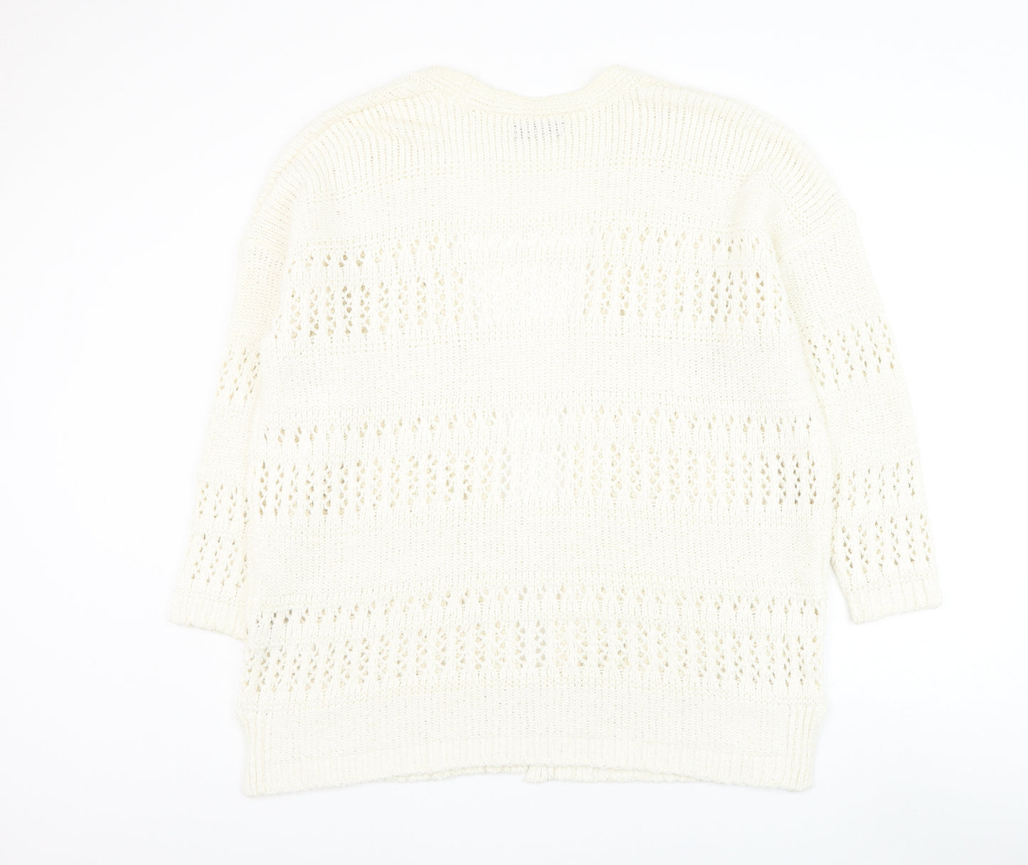 F&F Womens White V-Neck Cotton Cardigan Jumper Size 14