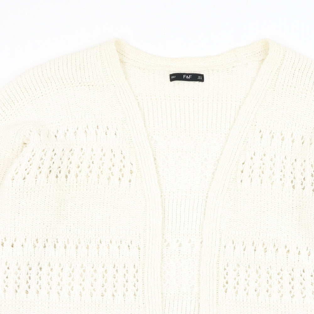 F&F Womens White V-Neck Cotton Cardigan Jumper Size 14