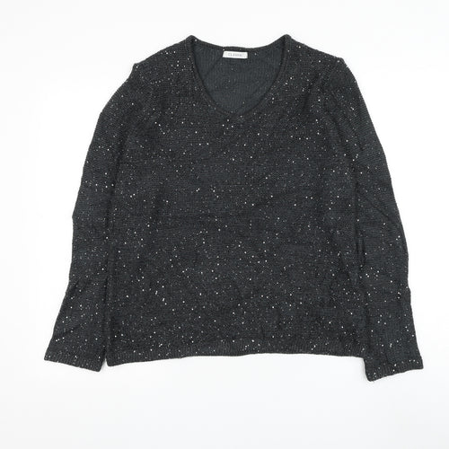 Marks and Spencer Womens Grey V-Neck Acrylic Pullover Jumper Size 14