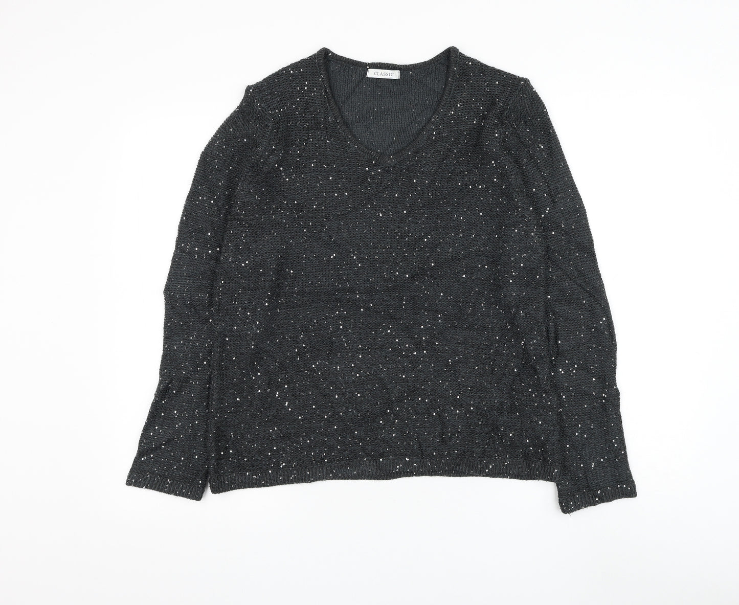 Marks and Spencer Womens Grey V-Neck Acrylic Pullover Jumper Size 14