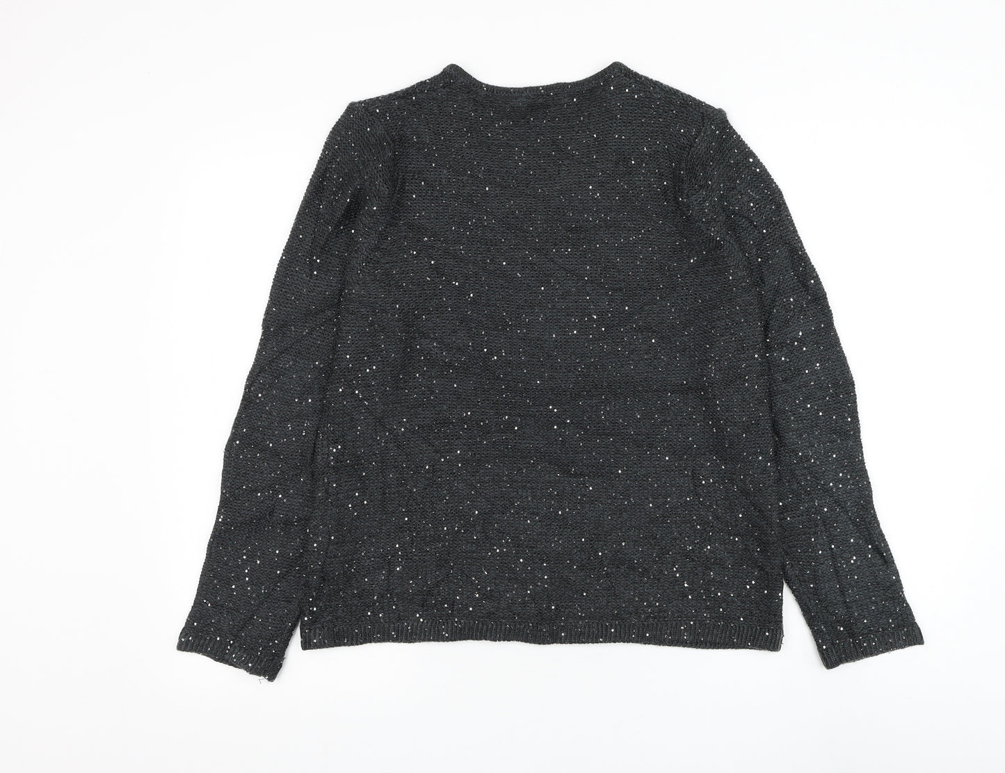 Marks and Spencer Womens Grey V-Neck Acrylic Pullover Jumper Size 14