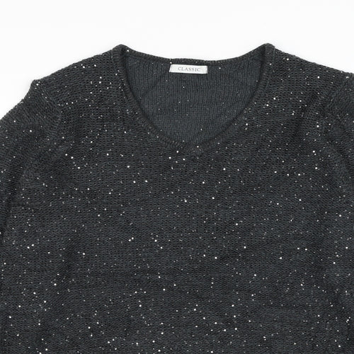 Marks and Spencer Womens Grey V-Neck Acrylic Pullover Jumper Size 14