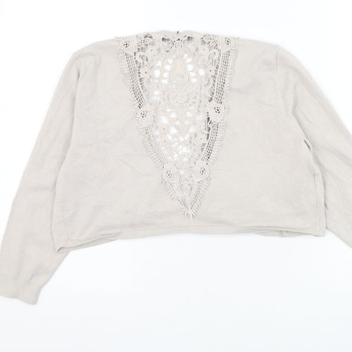 Laura Ashley Womens Grey V-Neck Cotton Cardigan Jumper Size 14
