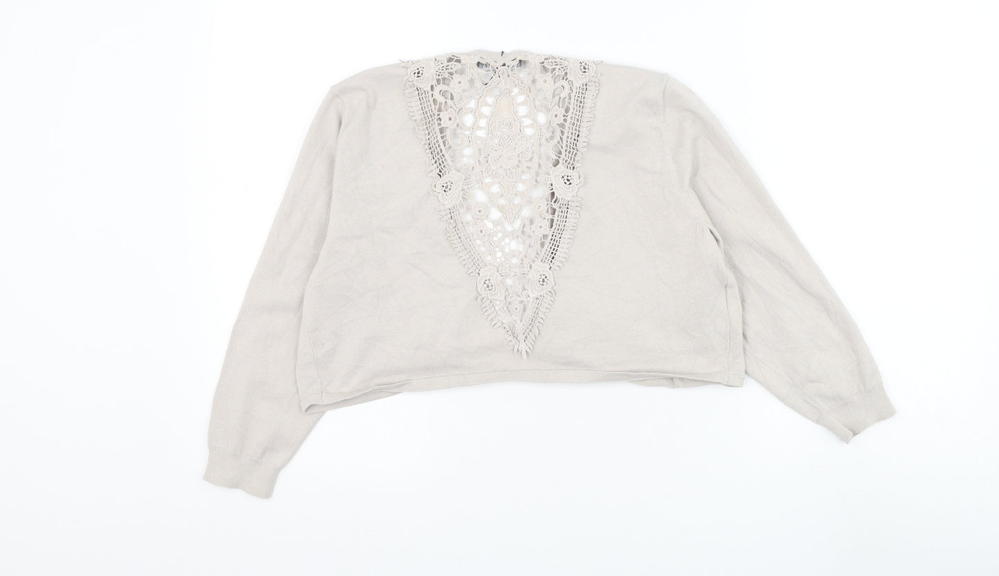 Laura Ashley Womens Grey V-Neck Cotton Cardigan Jumper Size 14
