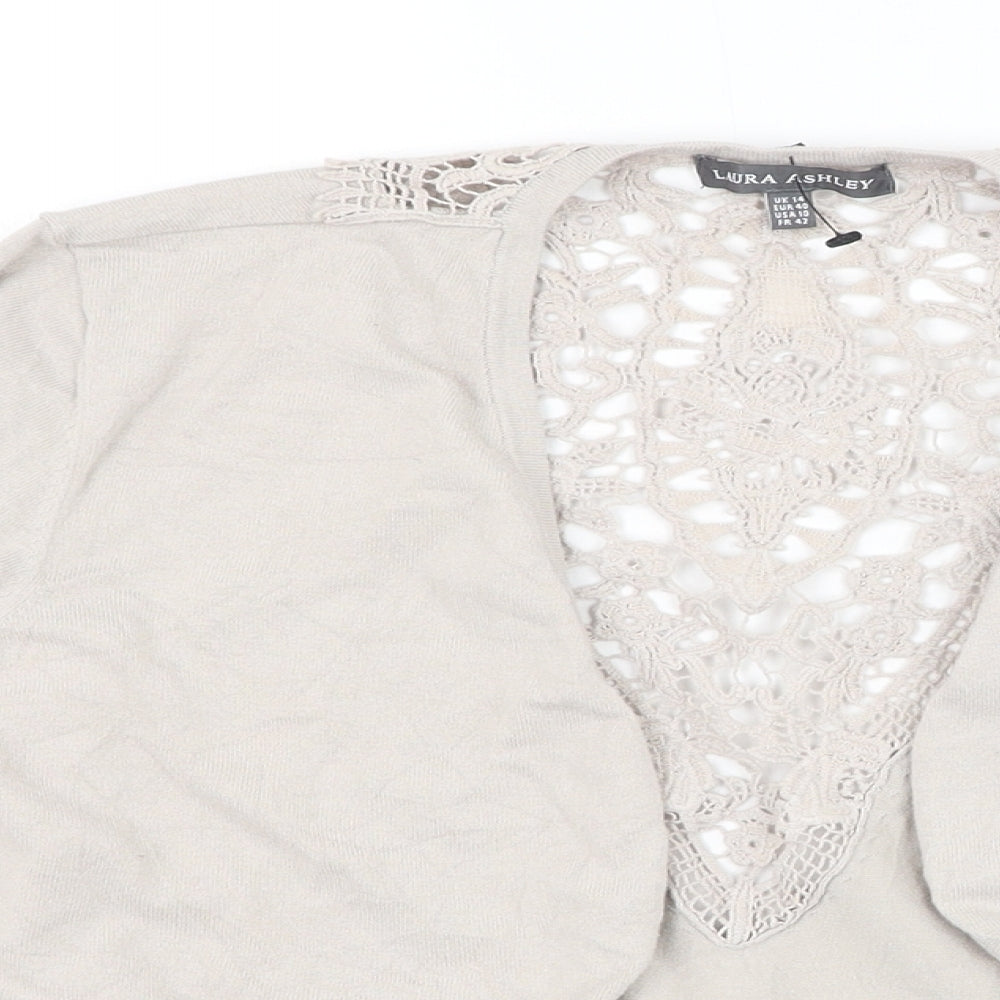 Laura Ashley Womens Grey V-Neck Cotton Cardigan Jumper Size 14