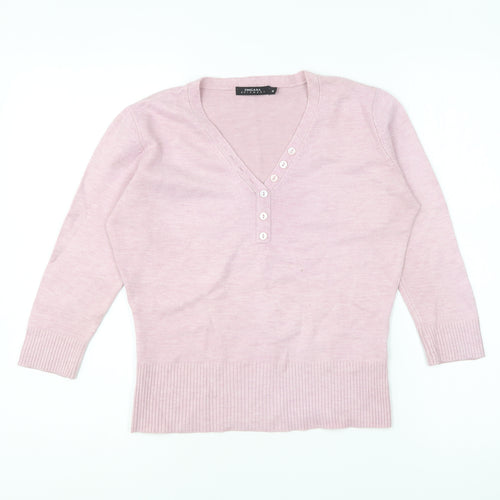 zingara Womens Pink V-Neck Acrylic Pullover Jumper Size 14