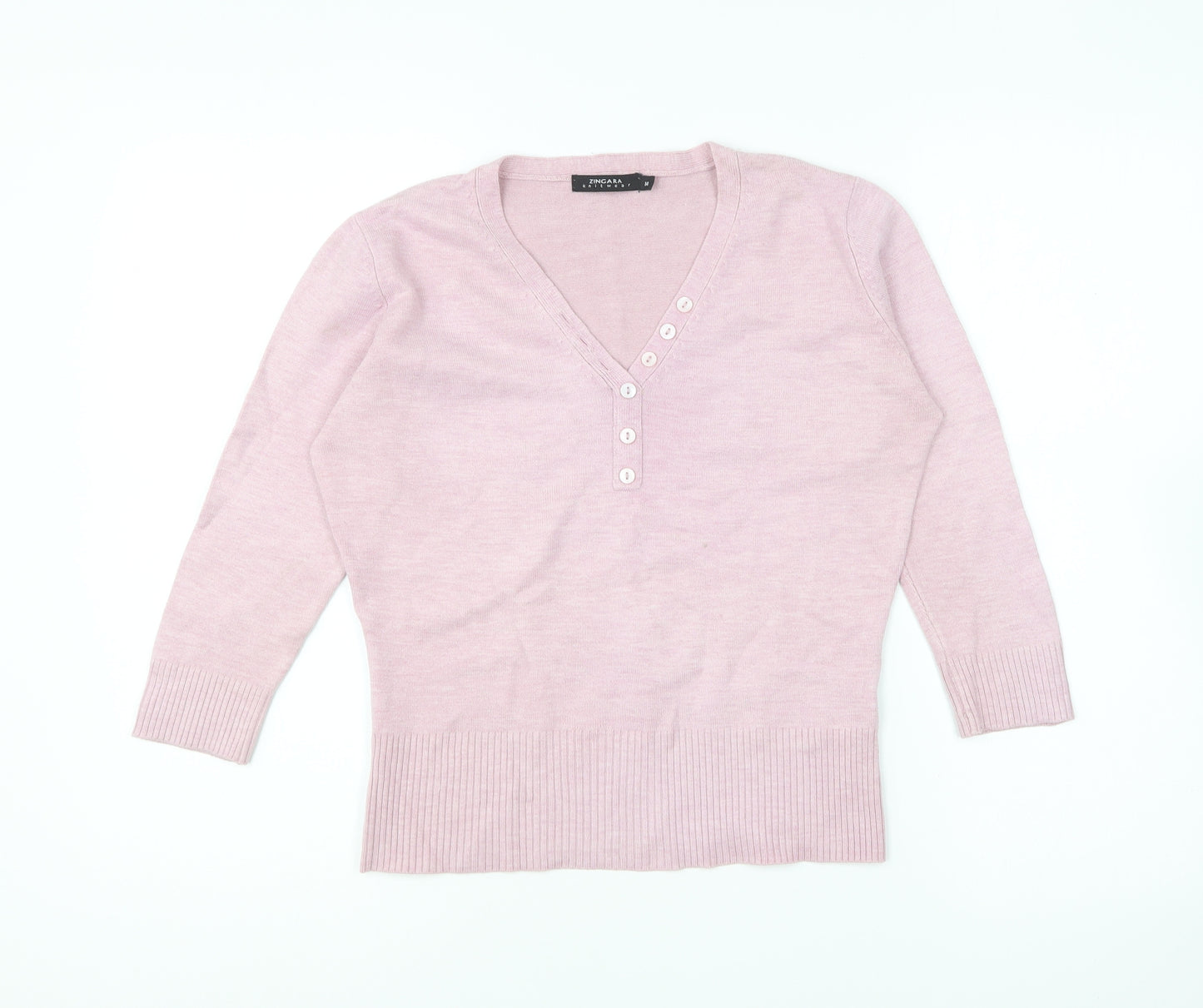 zingara Womens Pink V-Neck Acrylic Pullover Jumper Size 14