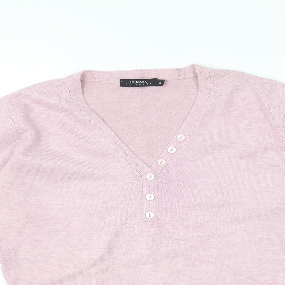 zingara Womens Pink V-Neck Acrylic Pullover Jumper Size 14