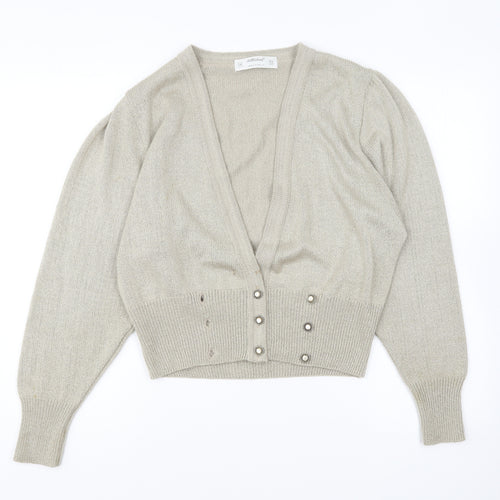 St Michael Womens Beige V-Neck Acrylic Cardigan Jumper Size 14