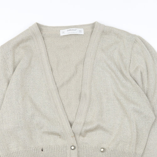 St Michael Womens Beige V-Neck Acrylic Cardigan Jumper Size 14