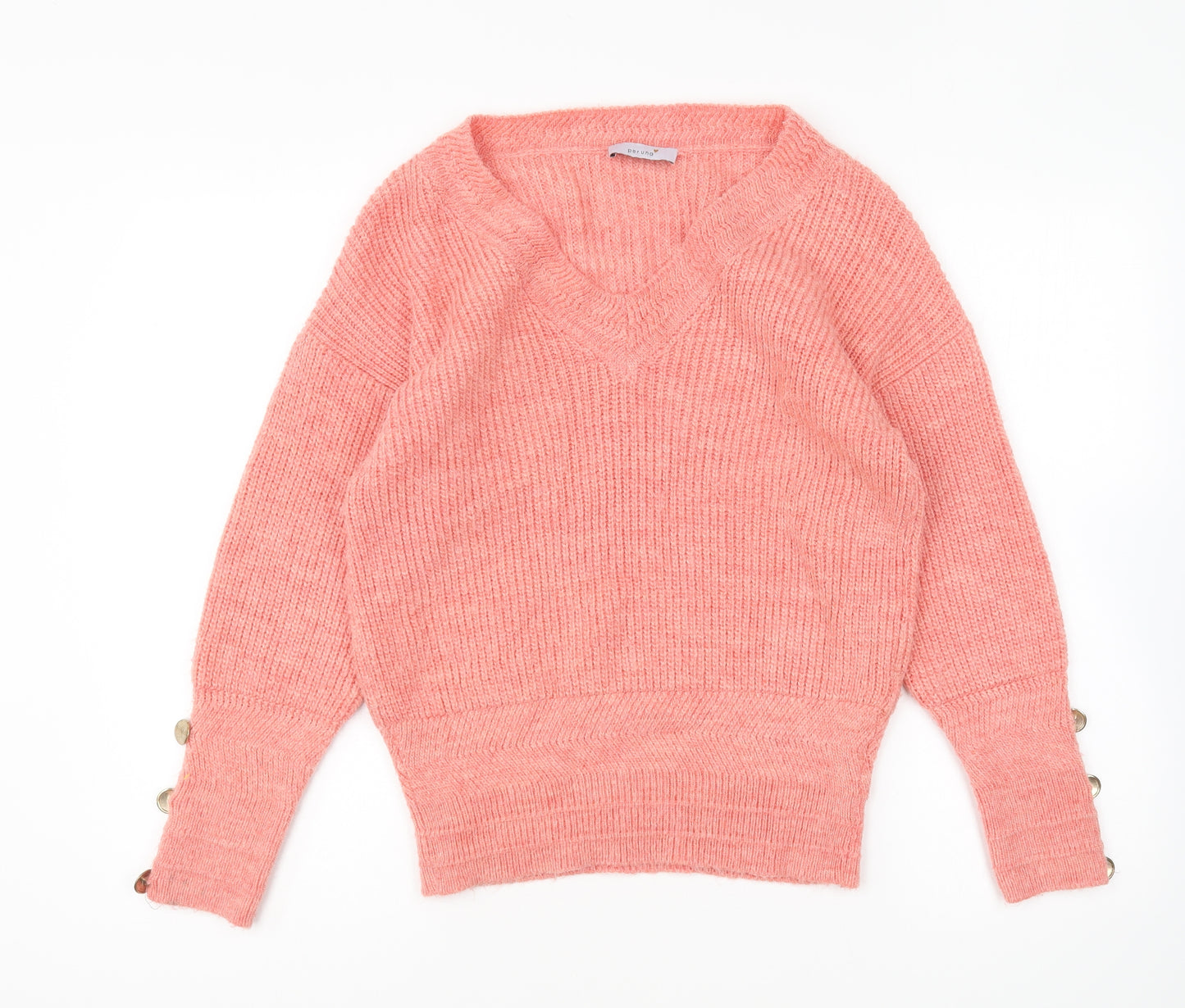 Marks and Spencer Womens Pink V-Neck Acrylic Pullover Jumper Size M