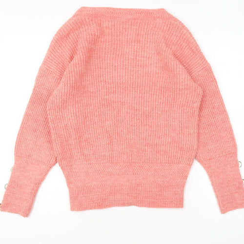 Marks and Spencer Womens Pink V-Neck Acrylic Pullover Jumper Size M