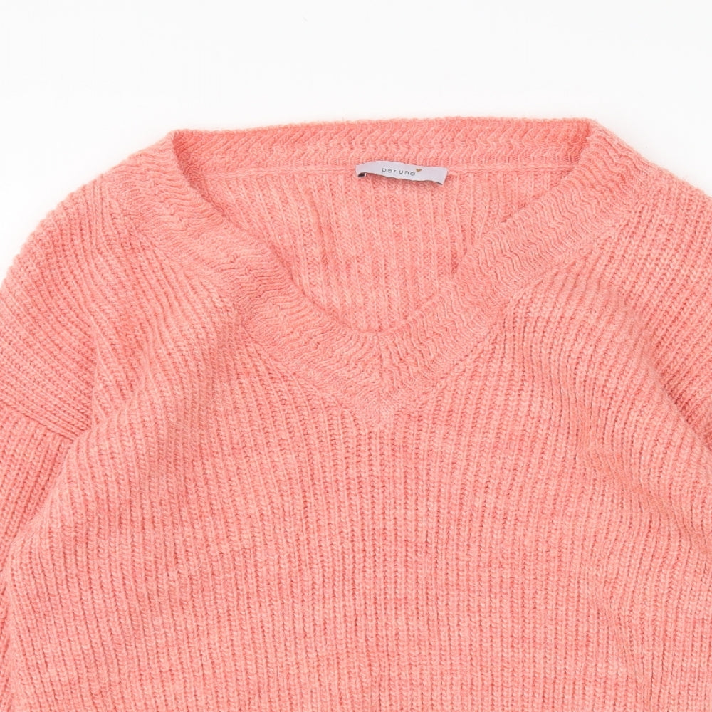 Marks and Spencer Womens Pink V-Neck Acrylic Pullover Jumper Size M