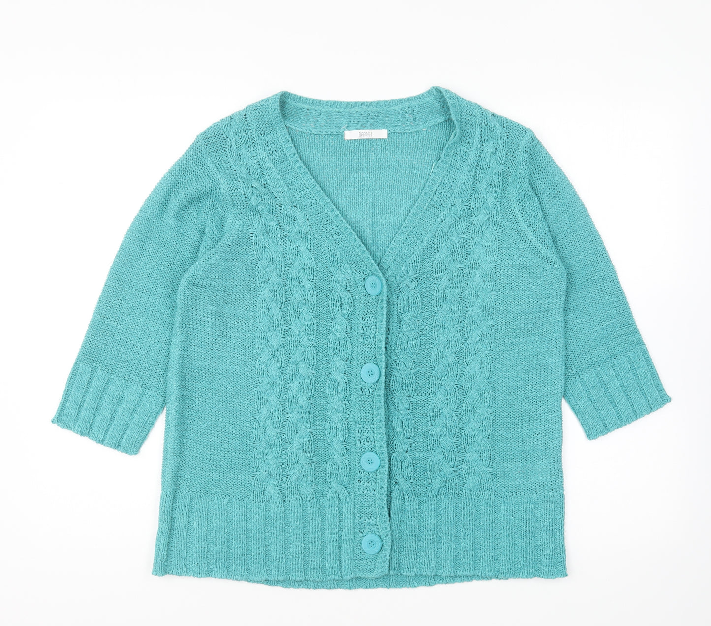Marks and Spencer Womens Blue V-Neck Acrylic Cardigan Jumper Size 14