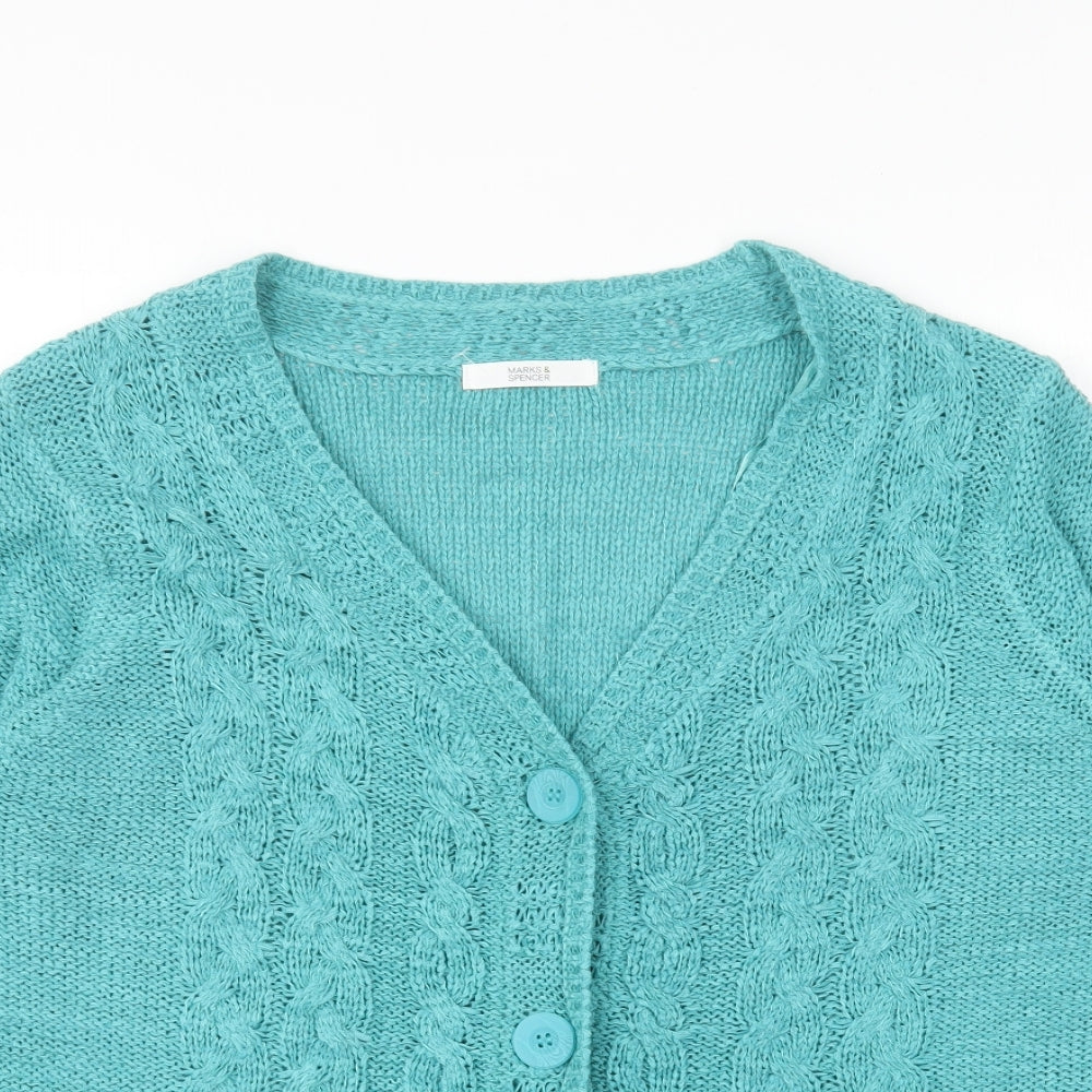Marks and Spencer Womens Blue V-Neck Acrylic Cardigan Jumper Size 14