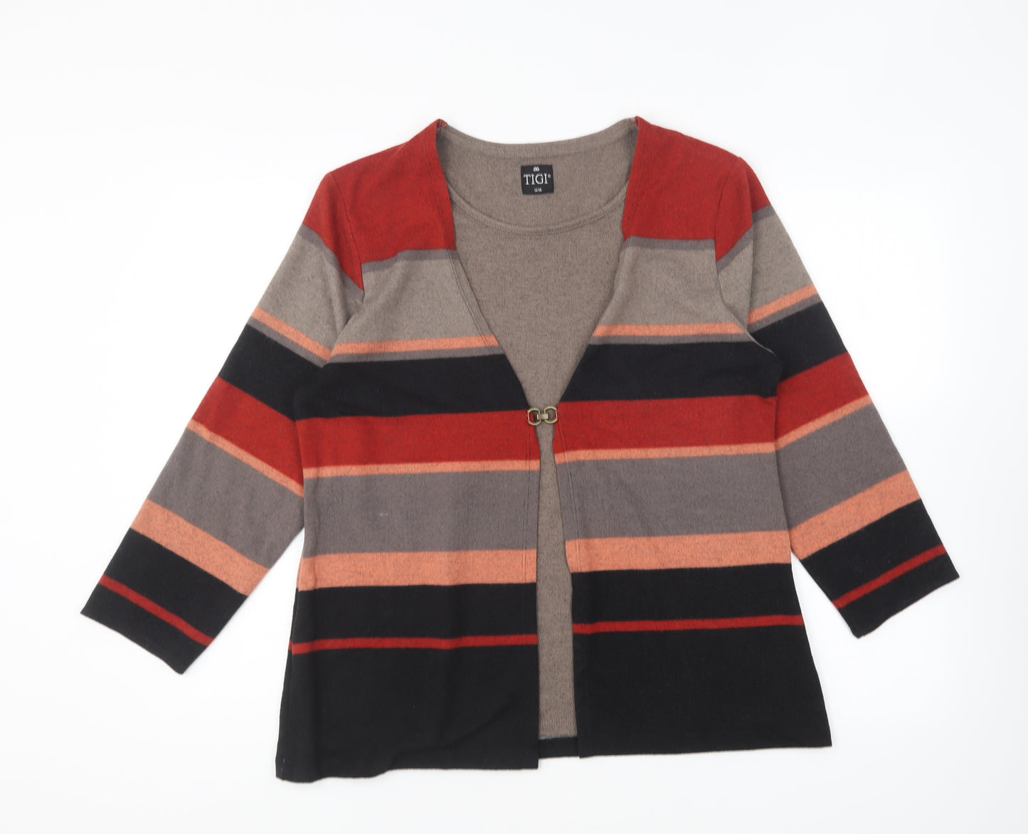 Tigi Womens Multicoloured Round Neck Striped Polyester Cardigan Jumper Size 14