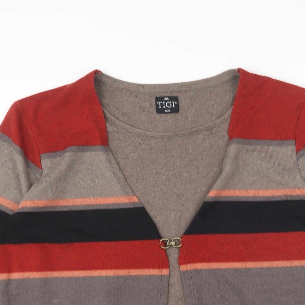 Tigi Womens Multicoloured Round Neck Striped Polyester Cardigan Jumper Size 14