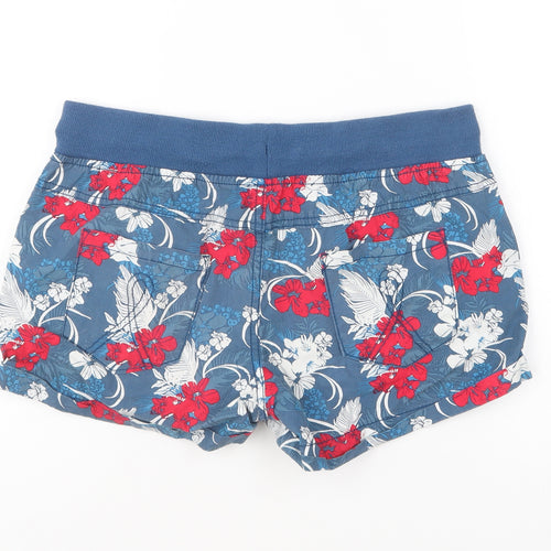 Denim & Co. Womens Blue Floral Cotton Hot Pants Shorts Size 10 L5 in Regular Drawstring